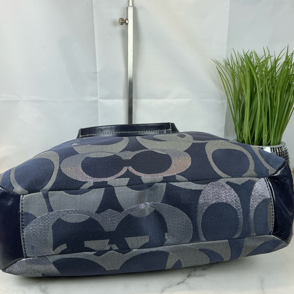 Coach Y2K Optic Art Signature Navy Blue‎ Silver Metallic Tote Shoulder Bag - Picture 8 of 15